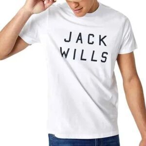 Jack Wills Men's White Sutton Logo Short Sleeve T-Shirt Size Large